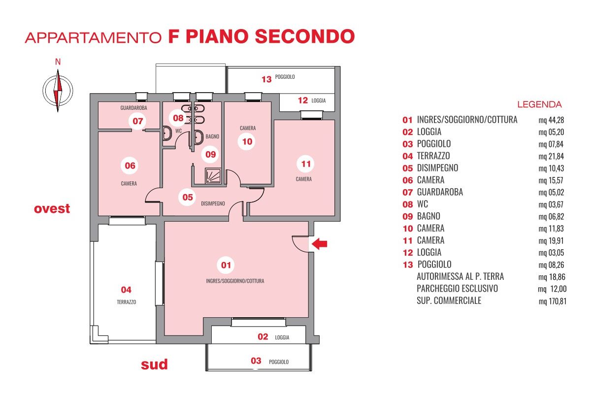 Condominio di 6 unità abitative 2 Bicamere al piano secondo Lissaro di Mestrino planimetria appartamento F